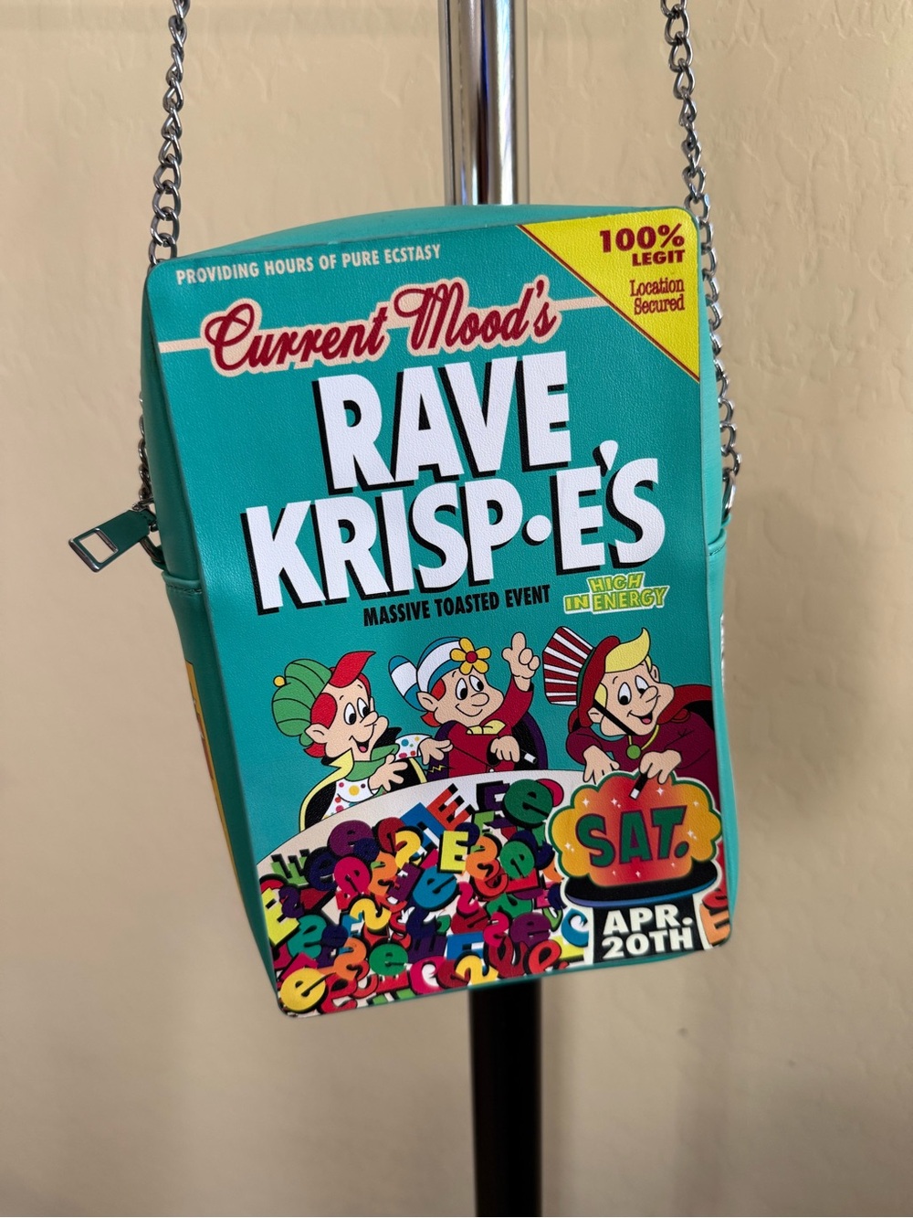 Dolls Kill Teal "Rave Krisp-Es" Graphic Crossbody Bag